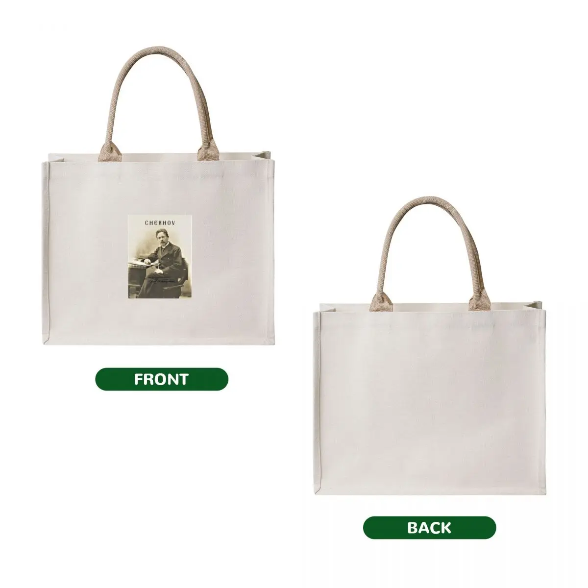 Anton Tchekhov ~ Playwright ~ Short Story Writer ~ Poeta con firma Tote Bag tote bags borsa per la spesa in tela estetica