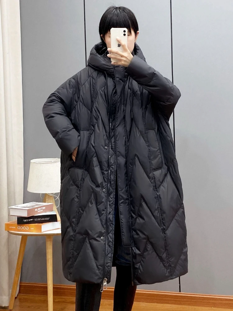 2023 Winter Women 90% White Duck Down Long Jacket Hooded Casual Loose Warm Outwear Female Thick OverSize Puffer Coat