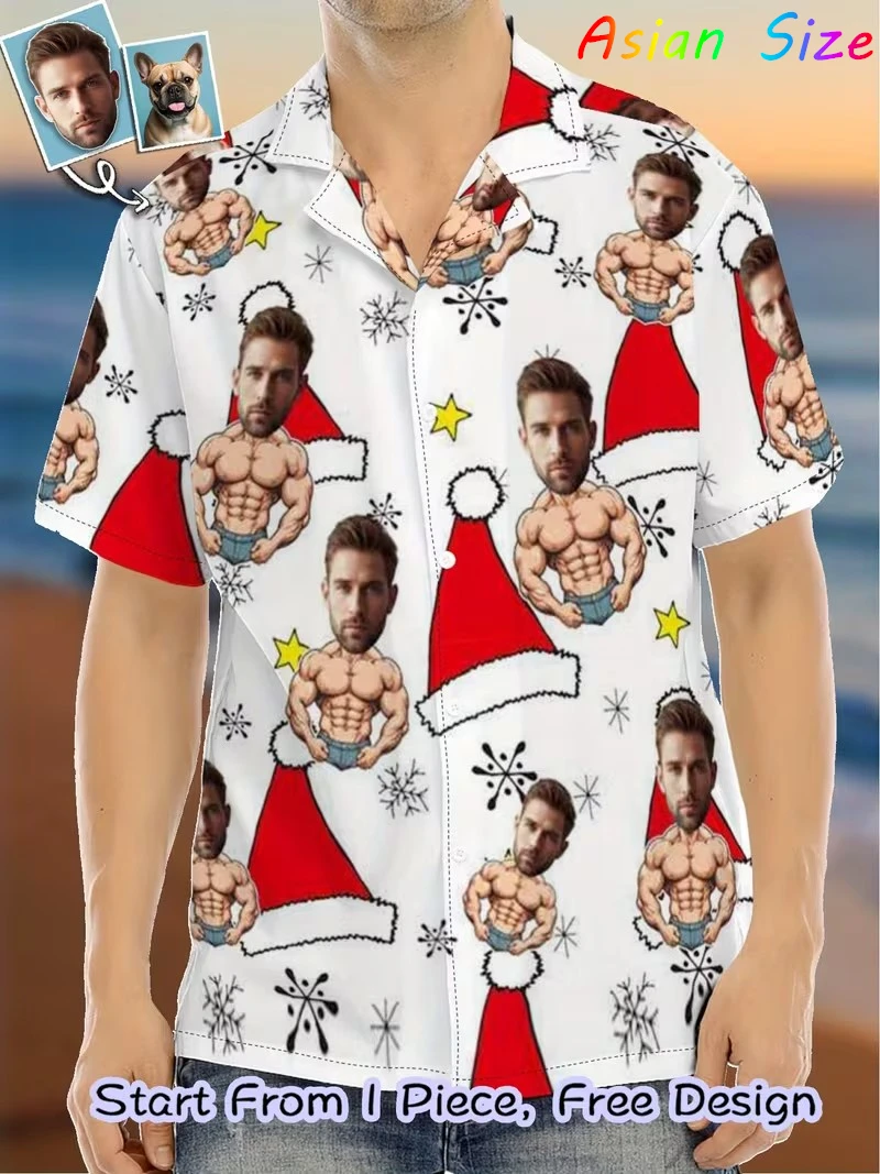 

Забавная рождественская шляпа, рубашки с графическим рисунком для мужчин, Гавайская блузка с 3D принтом, веселая рождественская блузка с лацканами, персонализированные блузки по индивидуальному заказу