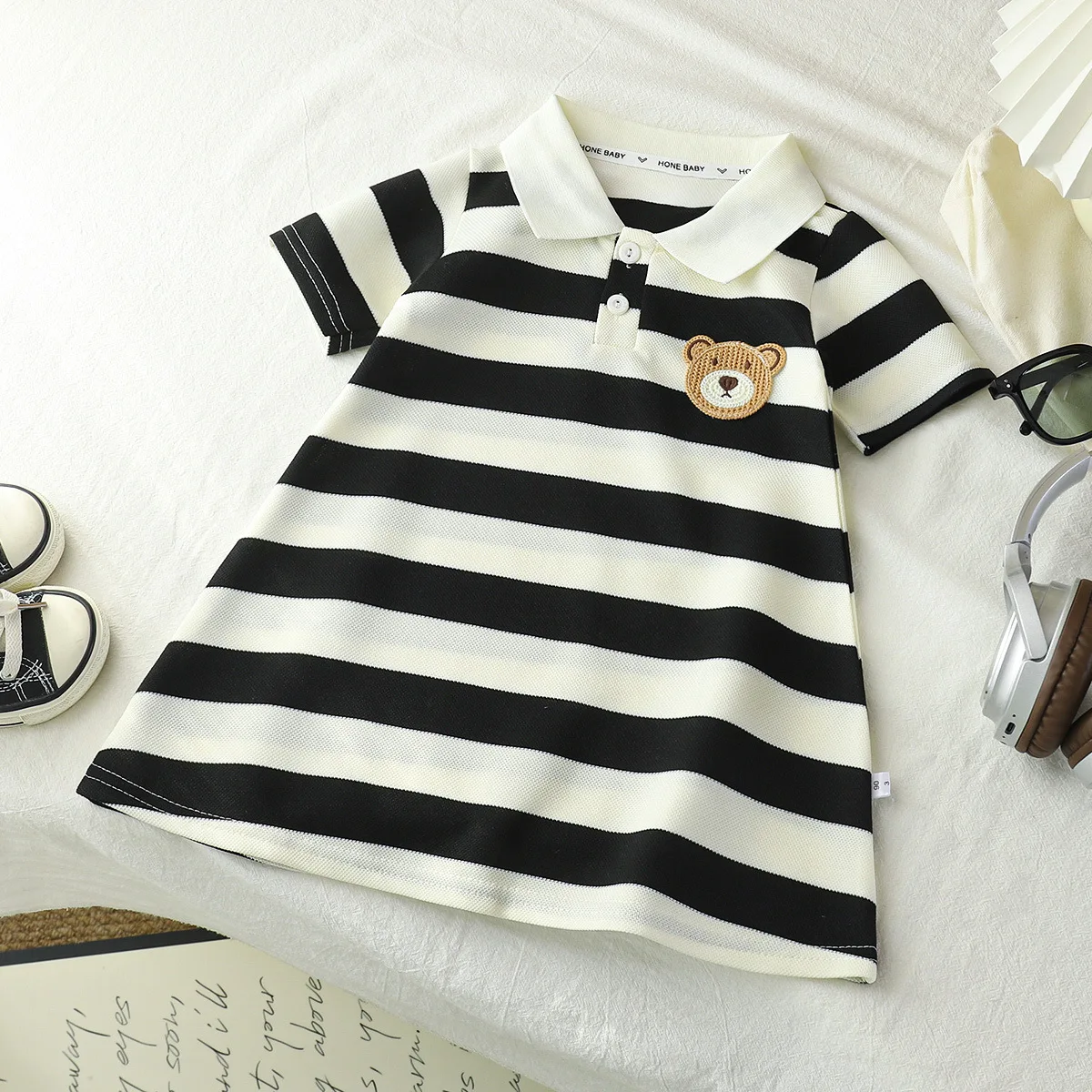 Girls summer dress girl treasure versatile t-shirt skirt baby striped vintage polo skirt girls loose princess dress