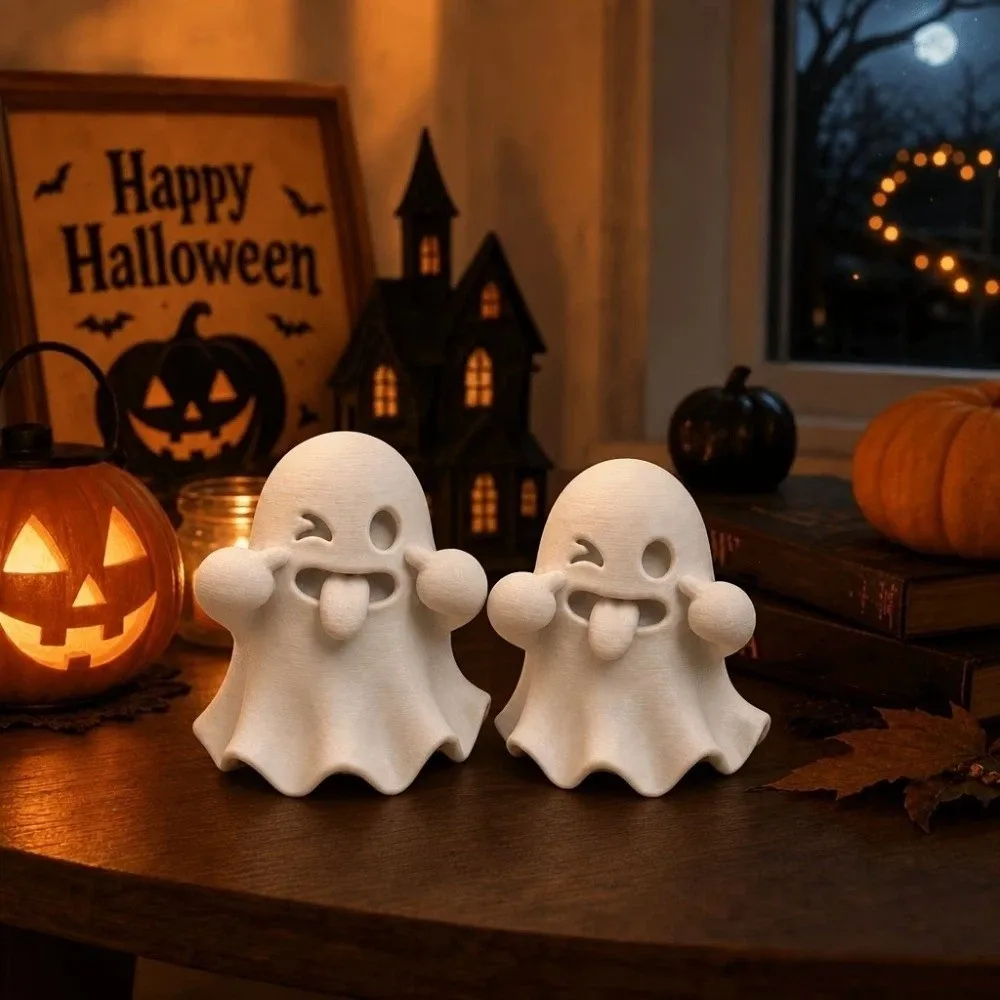 Playful Halloween Ghost Figurines Fun Expression Mischievous Table Ghost Sculpture 3D Printed Gothic Mini Ghost Ornaments