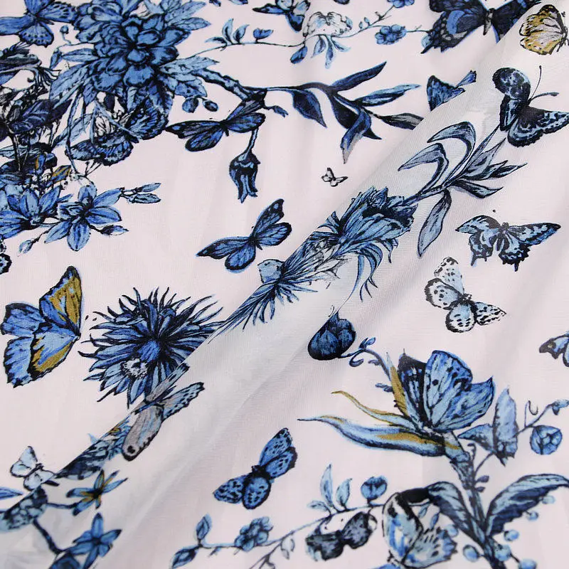 Tissu en mousseline de soie imprimé vert jungle, chemise, vêtements, robe de vacances