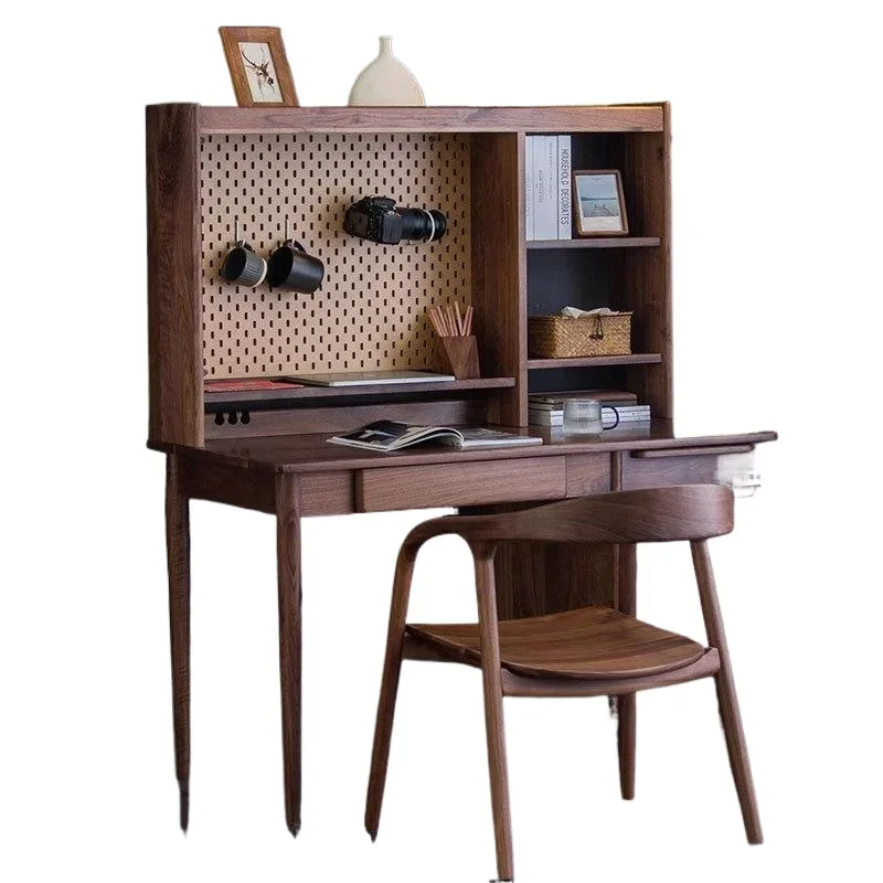 

Nordic simple solid wood black walnut desk integrated, office workbench, bedroom computer writing