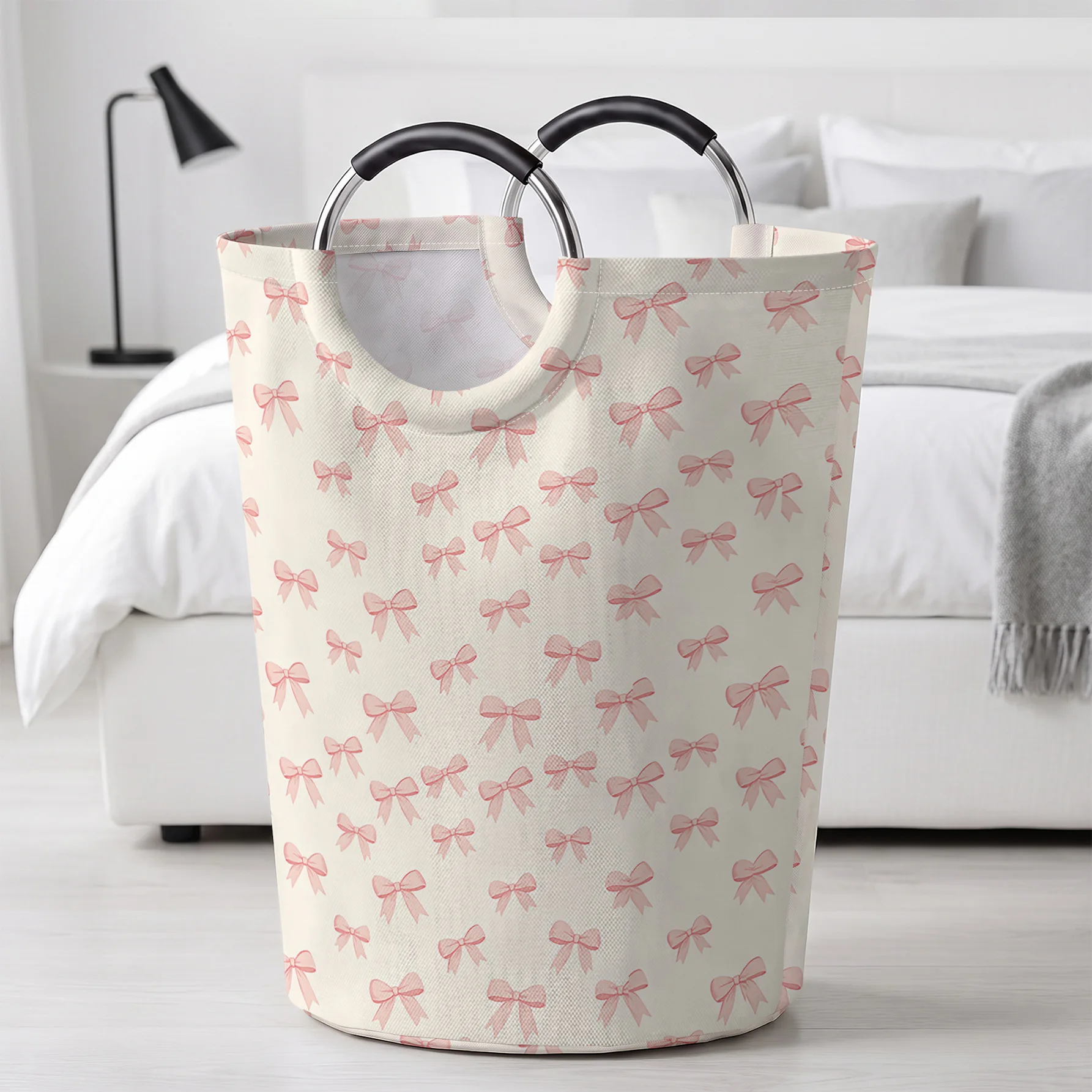 Pink Bow Pattern Handheld Storage Basket, For Laundry, Bedroom & Home Sundries Storage