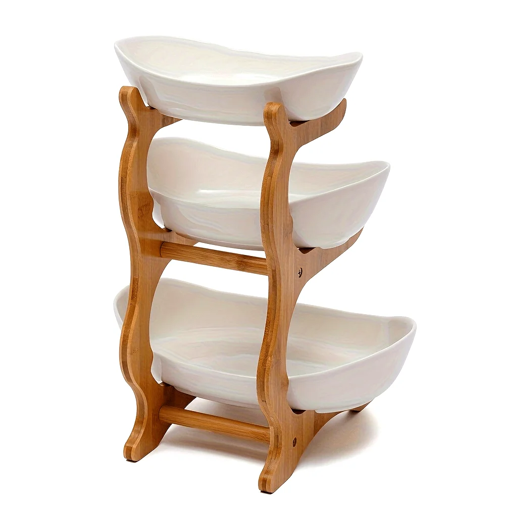 

3-уровневая пластиковая подставка для фруктов с деревянной рамой, кухонная корзина с фруктами, органайзер для чаши для хранения в холодильнике, многоцелевая, современная