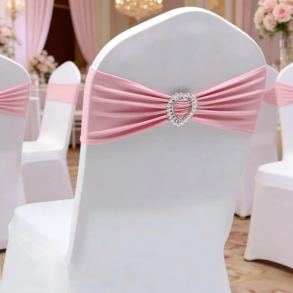 10 PIeces Wedding Decoration Spandex Chair Sash With Love Heart Buckle Stretch Bow Tie For Birthday Party Holiday Festival