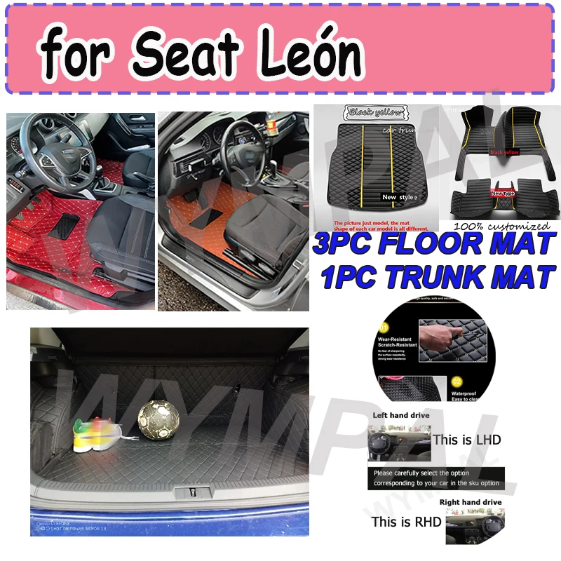 Tapete de carro luxuoso para assento leon 5f 2013 ~ 2019 à prova d'água tapete automotivo para carro conjunto de tapetes de carro