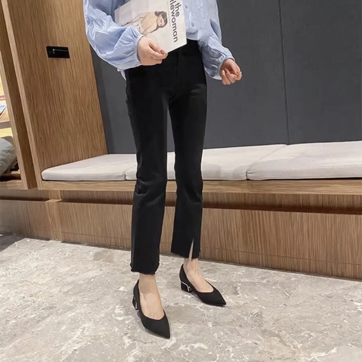 Buty ze szpiczastym noskiem dla kobiet Najnowsze buty na obcasie blokowym Chunky Heels Woman Pumps Koreański styl Promocja Gorąca oferta Wysokiej