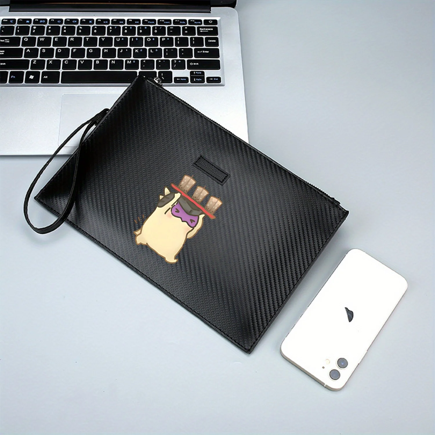 حقيبة يد رجالية من البولي يوريثان مطبوعة أنيقة تحمل مشروبات بوبا، عصرية وعملية للحمل اليومي