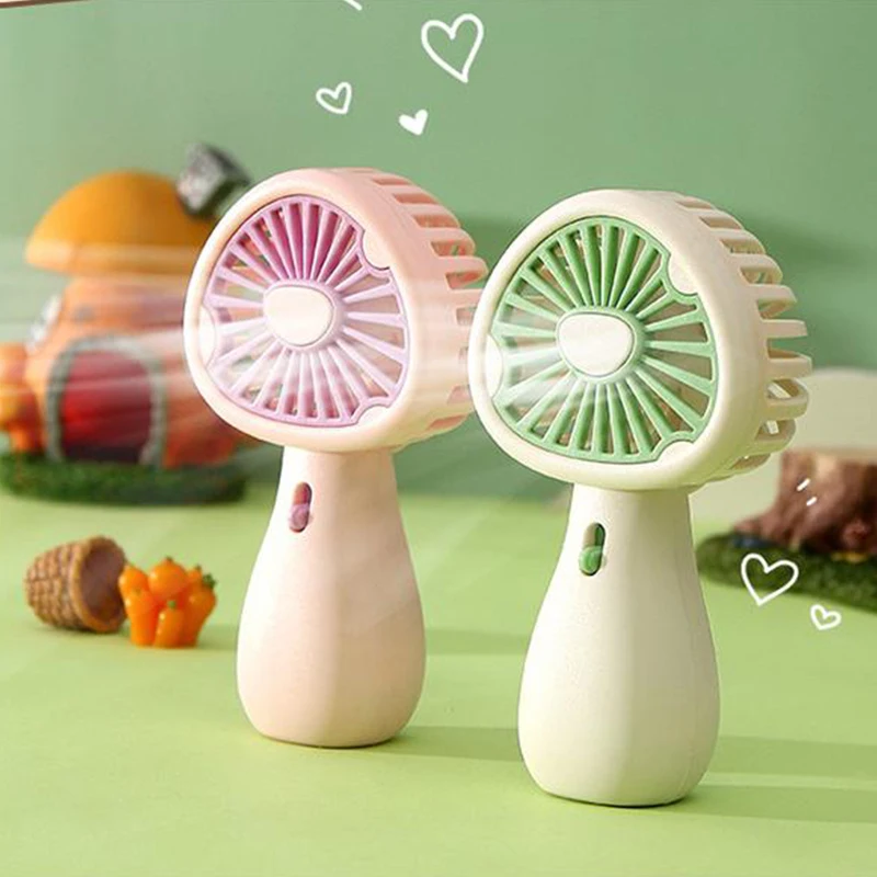 USB Rechargeable Cute Summer Mushroom Handheld Small Fan High Wind Power Mini Portable Colorful Lamp 2-speed Wind Adjustment