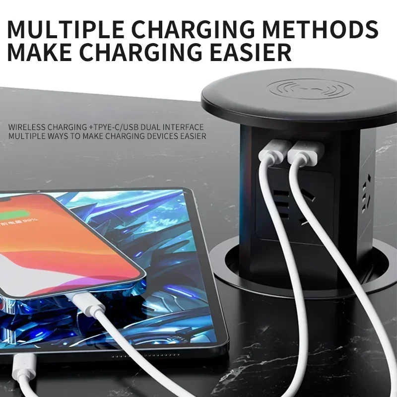 Elevator Power Tower Socket Automatic Pop - Up Universal/US/UK/TL Plug Adapter Hidden Wireless Charge Hydraulic Lifting