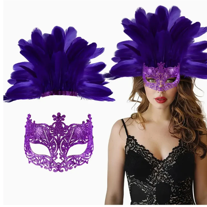 2-in-1-Maskerade-Maske und Kopfbedeckungsset mit roten Federn |   Kunststoff |   Elegante Kopfbedeckung für Damen |   Karneval/Mardi Gras/Maskerade