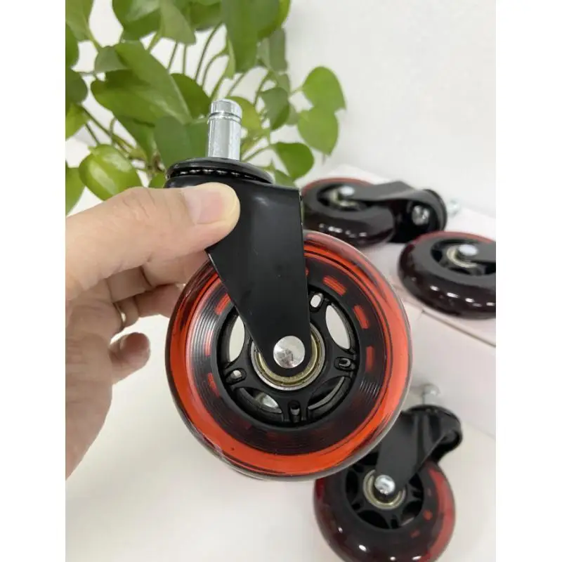 5 Pcs 3-inch PU Silent Casters Red Gaming Chair Office Chair Swivel Furniture Wheels Does Not Damage The Floor