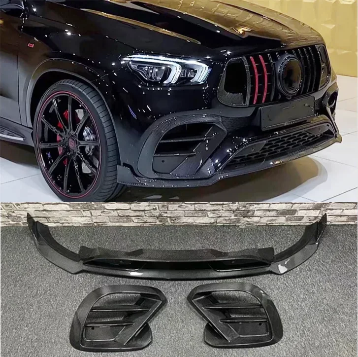 Carbon Fiber Front bumper Lip For Mercedes-Benz GLE 350 450 63 2020-2023 Coupe SVU Spoiler Lid Fog Light Air Vent Outlet Cover