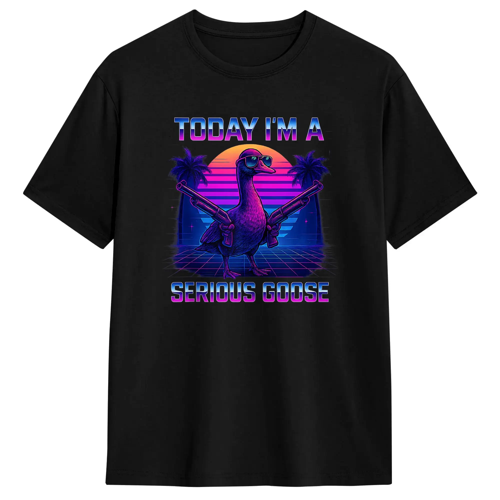 Vintage T-Shirt Today I‘m A Serious Goose Lovers Funny Humor Goose With Gun Cotton T-Shirts  Hip Hop Tshirt for Man Summer Tees