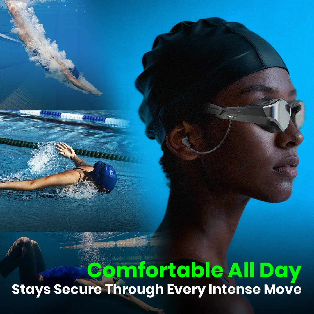 Holoswim SollaWave Al Music Smart Swim Goggles with Sports Earphones UV400 Anti-UV Anti-fog IP68 Waterproof for Outdoor Swimming