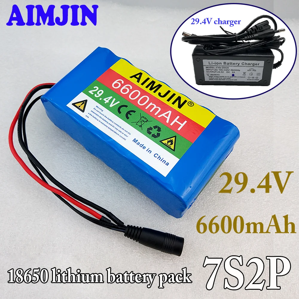 

29.4V 6.6Ah 18650 lithium-ion rechargeable battery pack 6600mAh Power battery 7S2P ，with charger