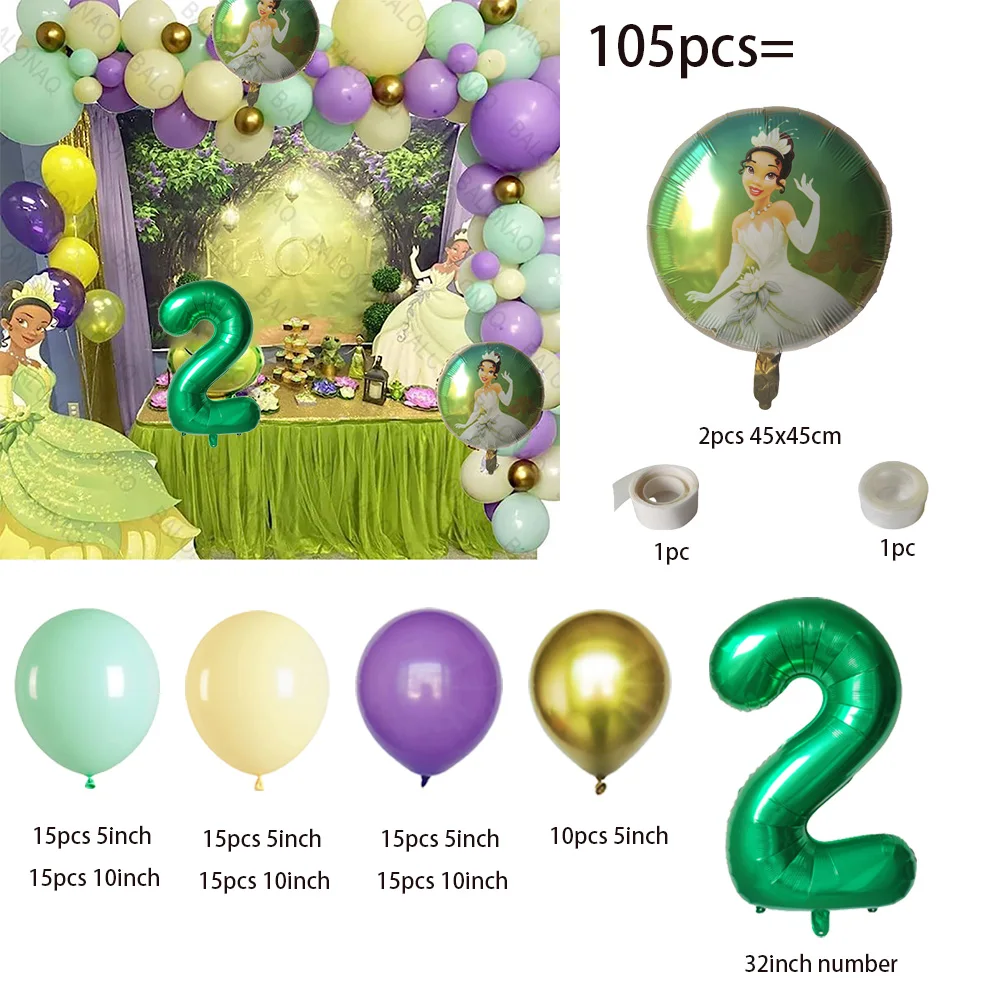 1 zestaw Disney motyw księżniczka żaba Tiana balon foliowy 32-calowy zielony balony cyfry dekoracja przybory dla niemowląt na przyjęcie urodzinowe