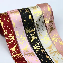 (10Yards/roll) 25mm Cracked Marble Satin Ribbon For Gift Packaging Gold Foil Printing Christmas Wedding Decoration DIY Hair Knot