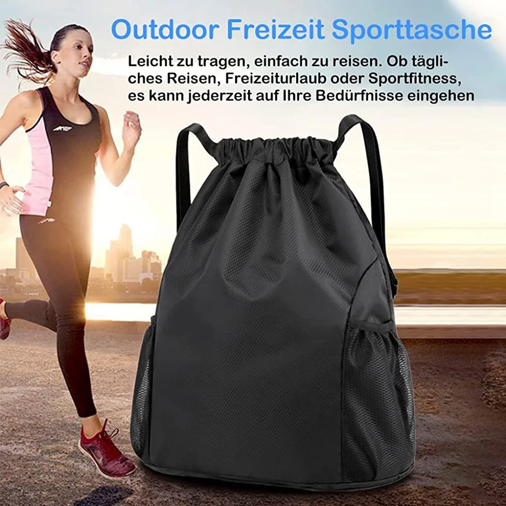 Bolsa de gimnasio impermeable con bolsillo interior con cremallera, bolsa de gimnasio Hipster, mochila forrada con cordón ajustable