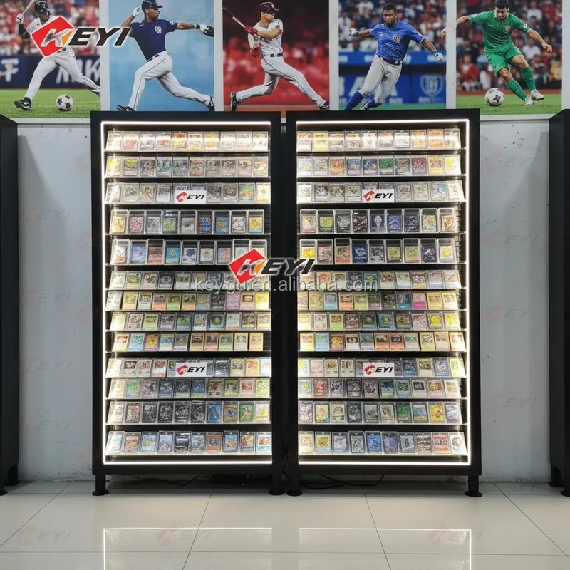 custom.TGC Store Wall Mounted Trading Card Display With White Acrylic Backboard Graded Sports & Baseball Card Display Stand