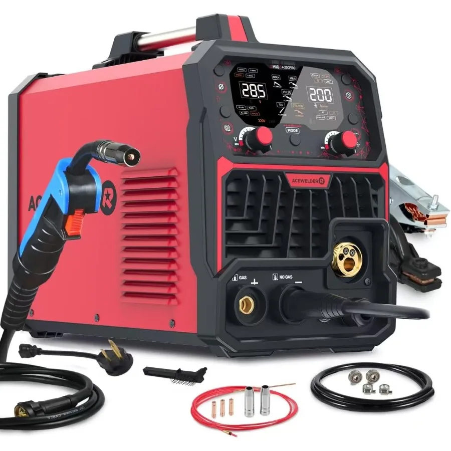 آلة لحام متعددة المعالجات مع الألومنيوم MIG لحام نبض 200A 7in1 وظيفة للغاز MIG Pulse MIG Gasless Flux Core Sti