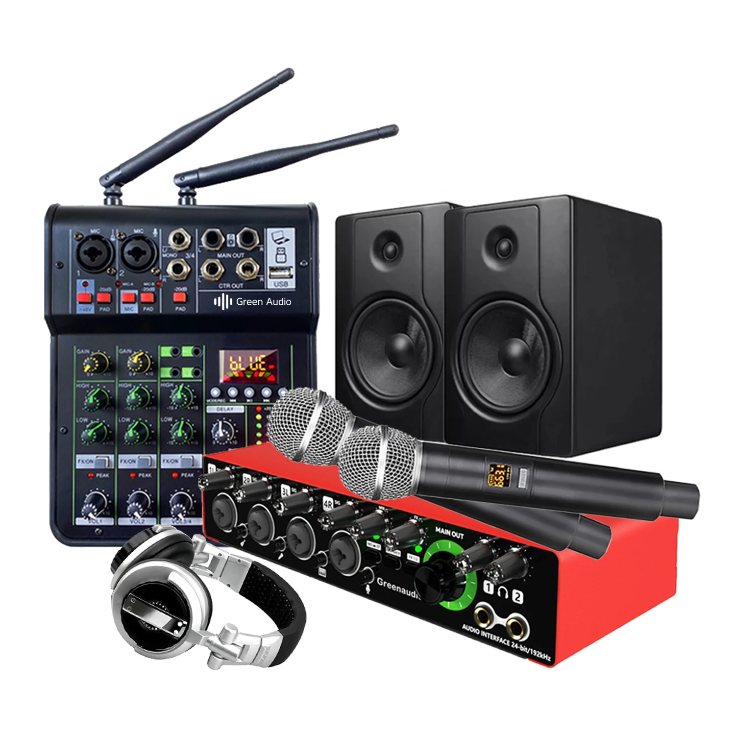 Green audio Professional Music Home Studio Recording Mic Microphone Headphones Equipment Kit