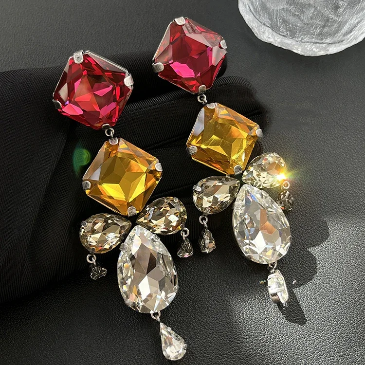 2023 Trends Fashion Brand Colorful Gemstone Ear Clip Earrings Woman Top Quality Designer Luxury Jewelry