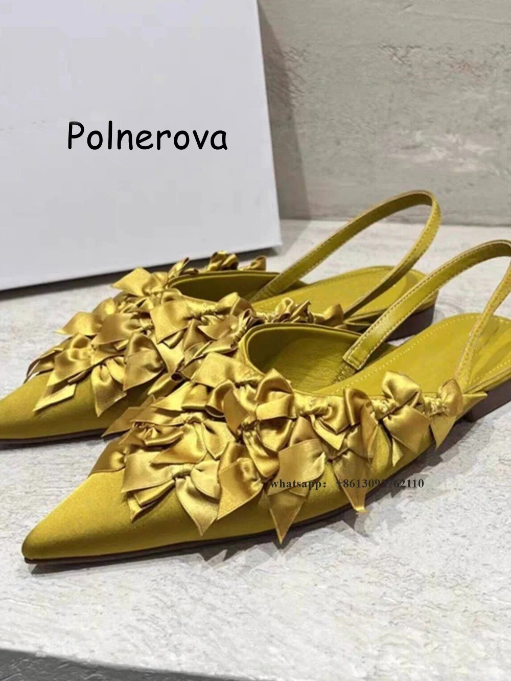 

Satin Butterfly Knot Sandals Pointed Toe Back Strap Women's Shoes Flat with Summer Casual Elegant Ladies Fashion All-Match Shoes