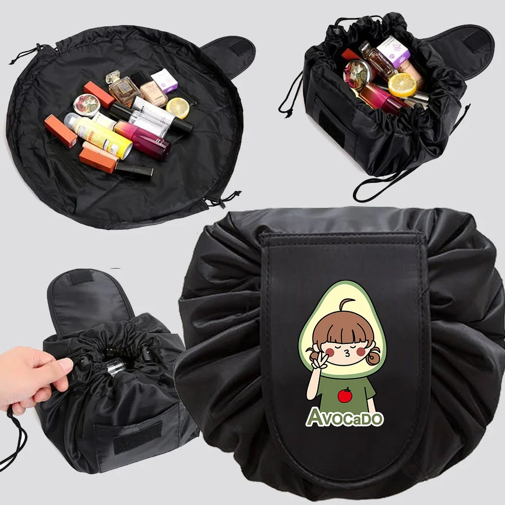 

Travel Drawstring Cosmetic Bag Portable Makeup Storage Bag Women Avocado Pattern Large Capacity Make Up Organizer Storage Clutch