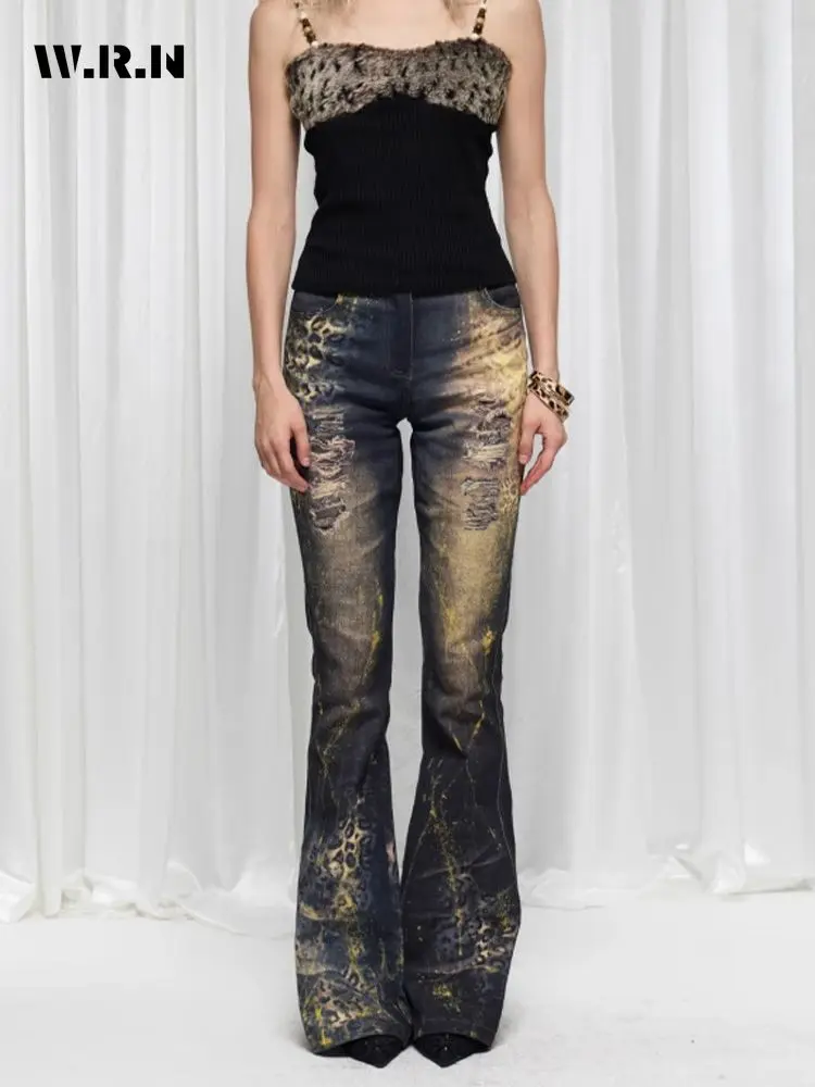 

Hotsweet Street Y2K Slim Fit High Waisted Jeans Women's Vintage Aesthetic Sheath Damage Pants Ripped Washed Denim Trouser