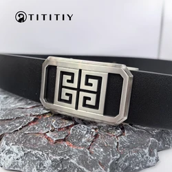 New Style Titanium Belt Buckle Men's Leather Automatic Buckle Lightweight Hollow Design Anti-Allergic Belt Accessories 3.5CM