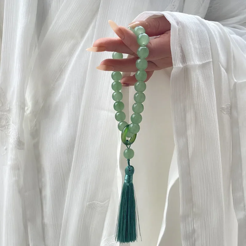 

Green Jade Stone 12mm Beads Tassel Bracelet Necklace Tibetan Buddhist Mala Buddha Charm Rosary Yoga Men Woman Jewelry