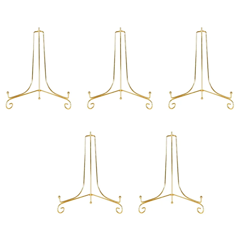 

ABZS 5X Gold Display Stand Craft Bracket Book Holder Photo Pedestal Bowl Dish Frame Picture Plate Rack Easel Storage 15Cm