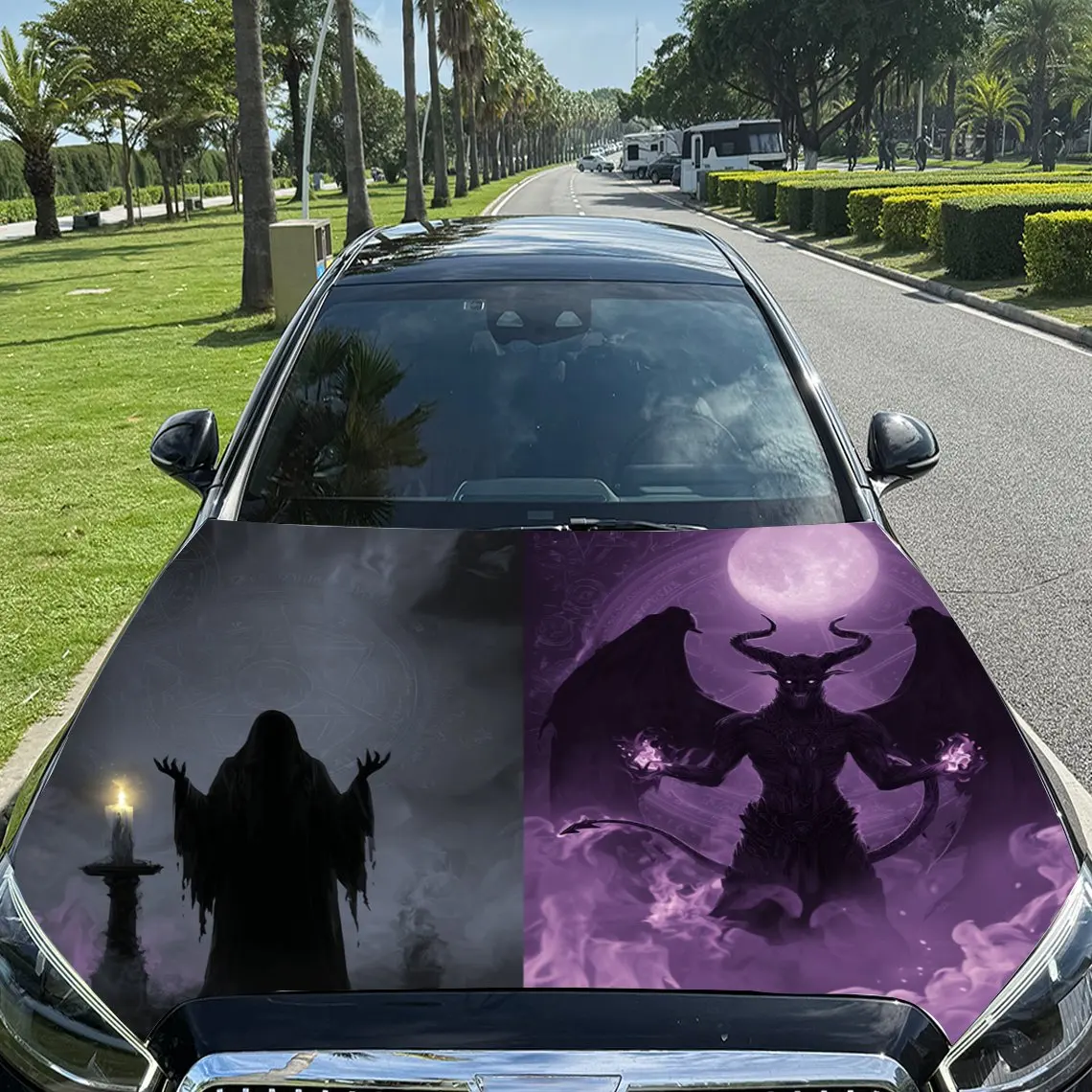 

Gloomy Witch and Demon Print car hood stickers, waterproof self-adhesive, scratch resistant, easy to stick, durable car PVC stic