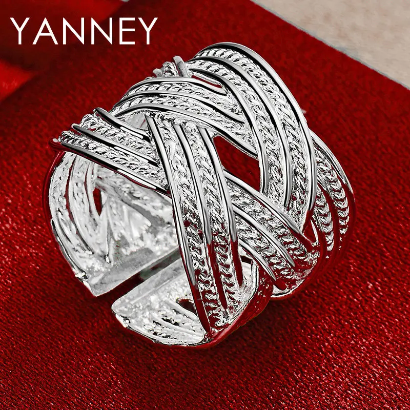 

925 Sterling Silver Open Ring Beautiful Braided Rings Men For Women Fashion Charm Jewelry Engagement Wedding Accessories