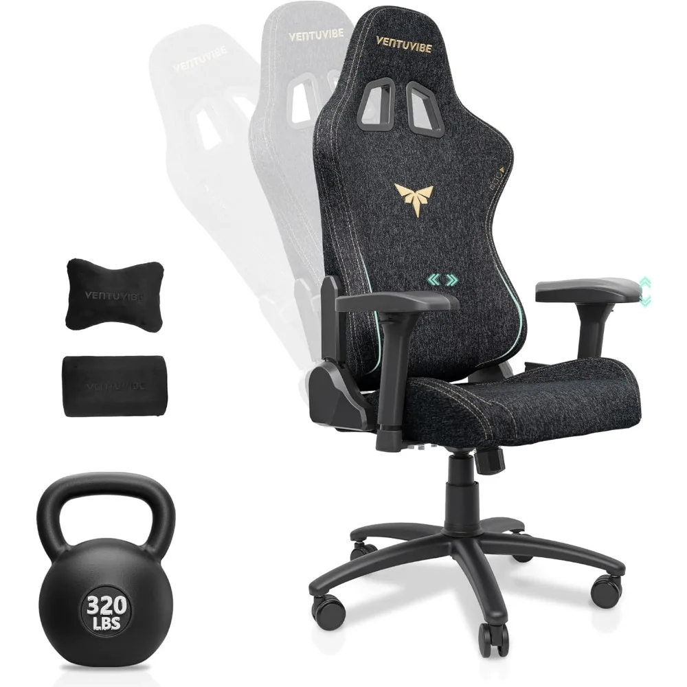 كرسي ألعاب بمسند ذراع قابل للتعديل 4D: 155 °   كرسي استرخاء، سعة 320 رطل، كرسي كمبيوتر مريح عالي الظهر مع دعم قطني