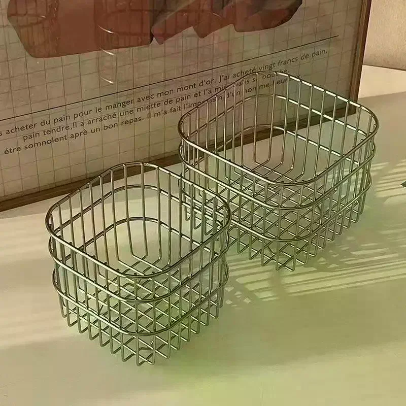 Metal Desktop Storage Basket Box Iron Art Storage Basket Coffee Miscellaneous Items Kitchen Desktop Organizer Makeup Storage Box