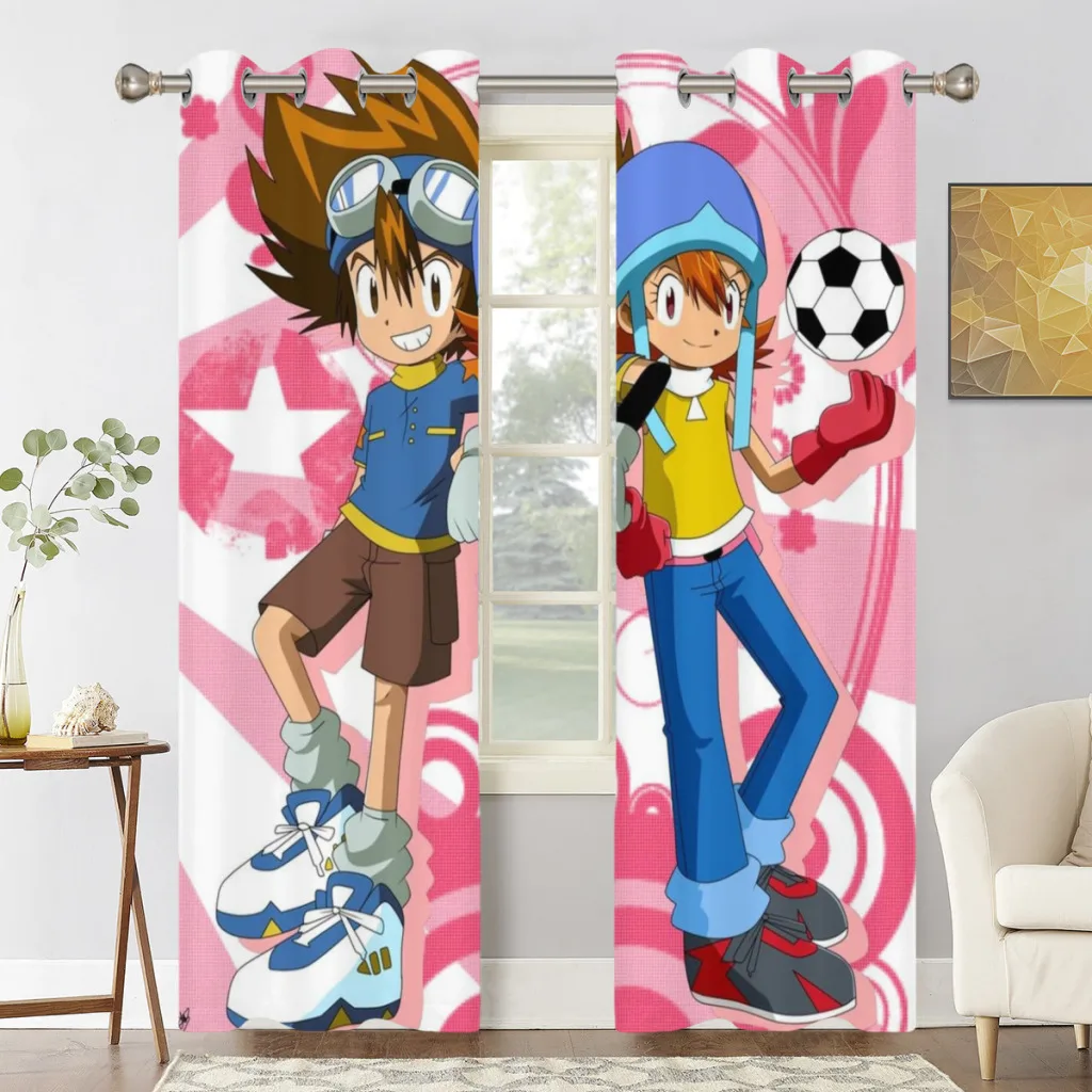 Digimon Window Curtains  for Living Room Bedrooms 2 pieces Aesthetic Room Decoration