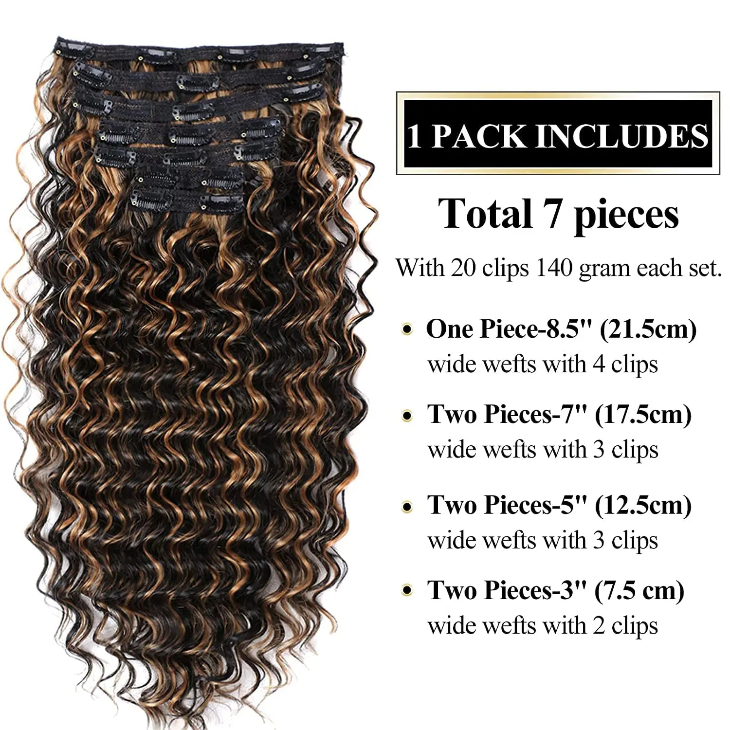 BOL Deep Wave Synthetic Curly Clip in Hair Extension Highlighted Caramel Blonde Ombre Hair Extensions Clip in Hair For Women