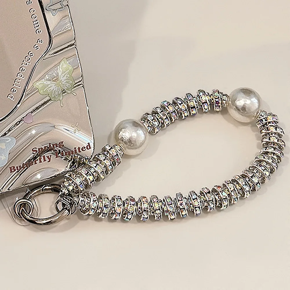 Cordino per cellulare con perline in cristallo Bowknot, cinturino da polso, catena corta, anti-smarrimento, custodia per cellulare, ciondolo chiave, cinturino per telefono