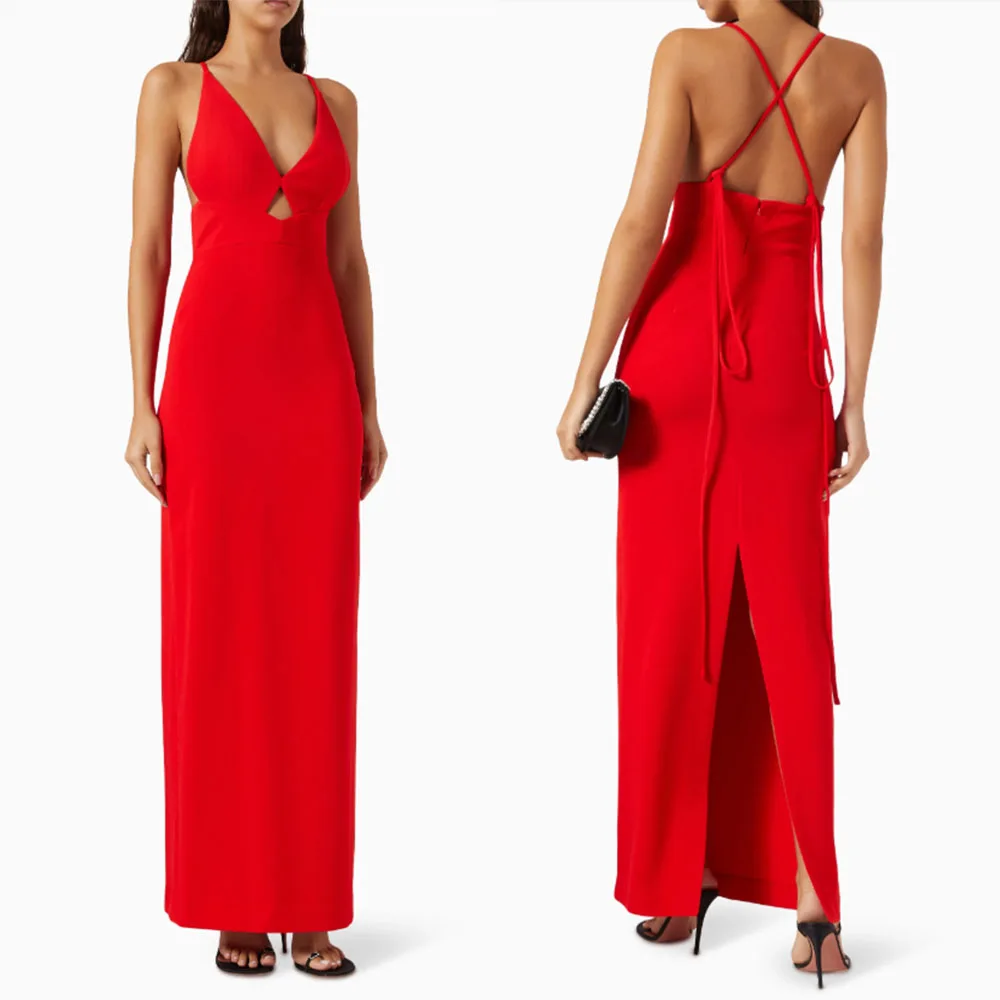 

High Quality Customized Ankle Length Sleeveless V-neck Thin Suspenders High Fork Evening Dresses Luxury 2025 Dress for Women