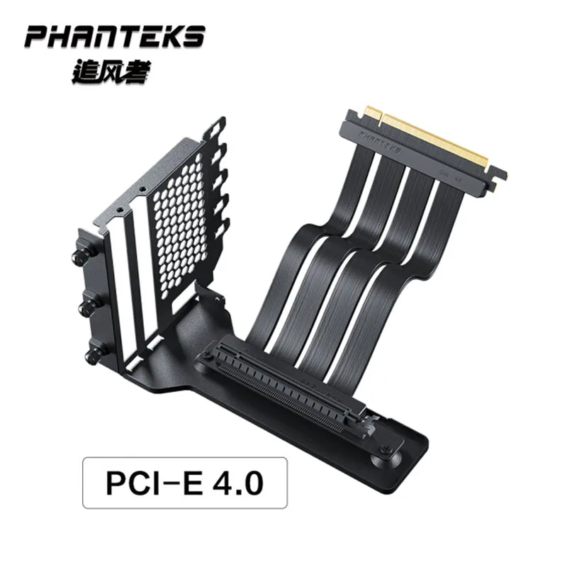 PHANTEKS ป้องกันสัญญาณรบกวน GPU สายต่อคอมพิวเตอร์ PCIe 4.0x16แนวตั้งที่ยึดการ์ด RTX4090 VGA สีดำสีขาว