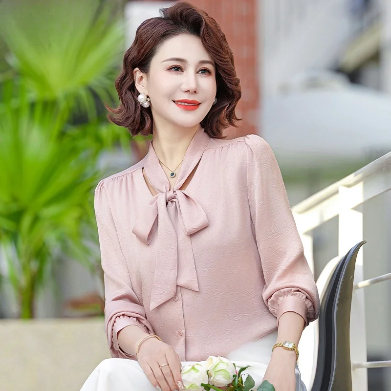 

Ele Chiffon irt for Mom Spring Faion Top Wide Women Middle Aged And ly Spring Autumn Sli Upper Apparel