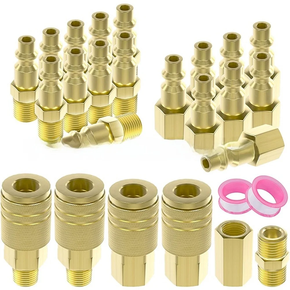 26 Piece 1/4 NPT Brass Style Air Fitting Kit With Quick Connect Couplers For Compressor Lines And Regulators Pneumatic Fitting