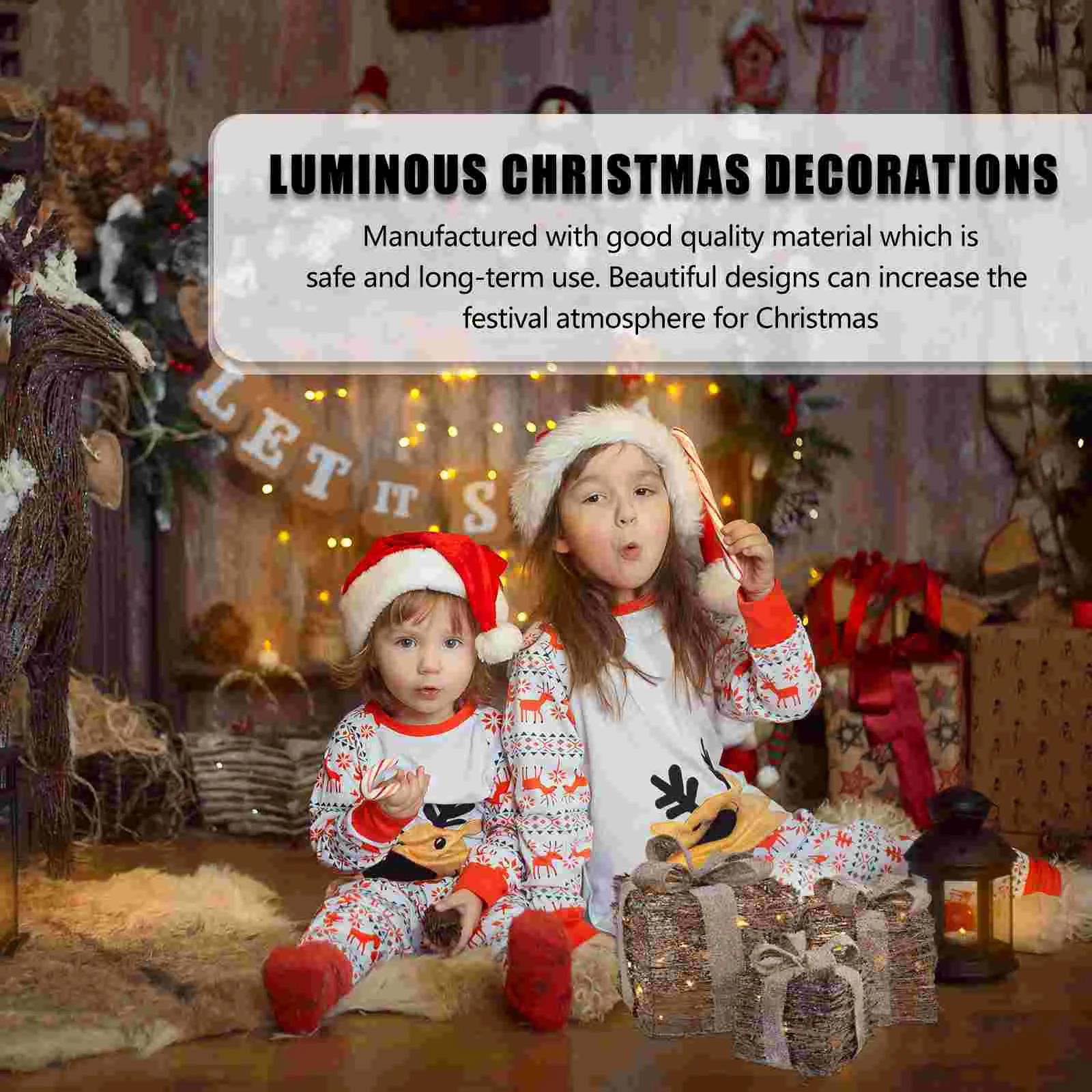 3ชิ้นการตกแต่งคริสต์มาสไฟเบอร์ออปติกเครื่องประดับกล่องของขวัญขนาดใหญ่ของขวัญปัจจุบันของเทศกาลคริสต์มาสสร้างสรรค์