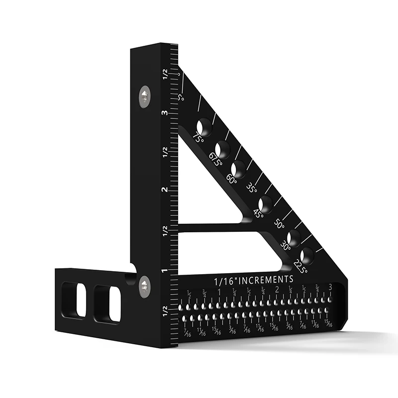 3D Multi-Angle Woodworking Square Protractor, Aluminum Alloy Miter Triangle Ruler T-Type Scriber - 22.5/30/45/60/67.5/90 Degree