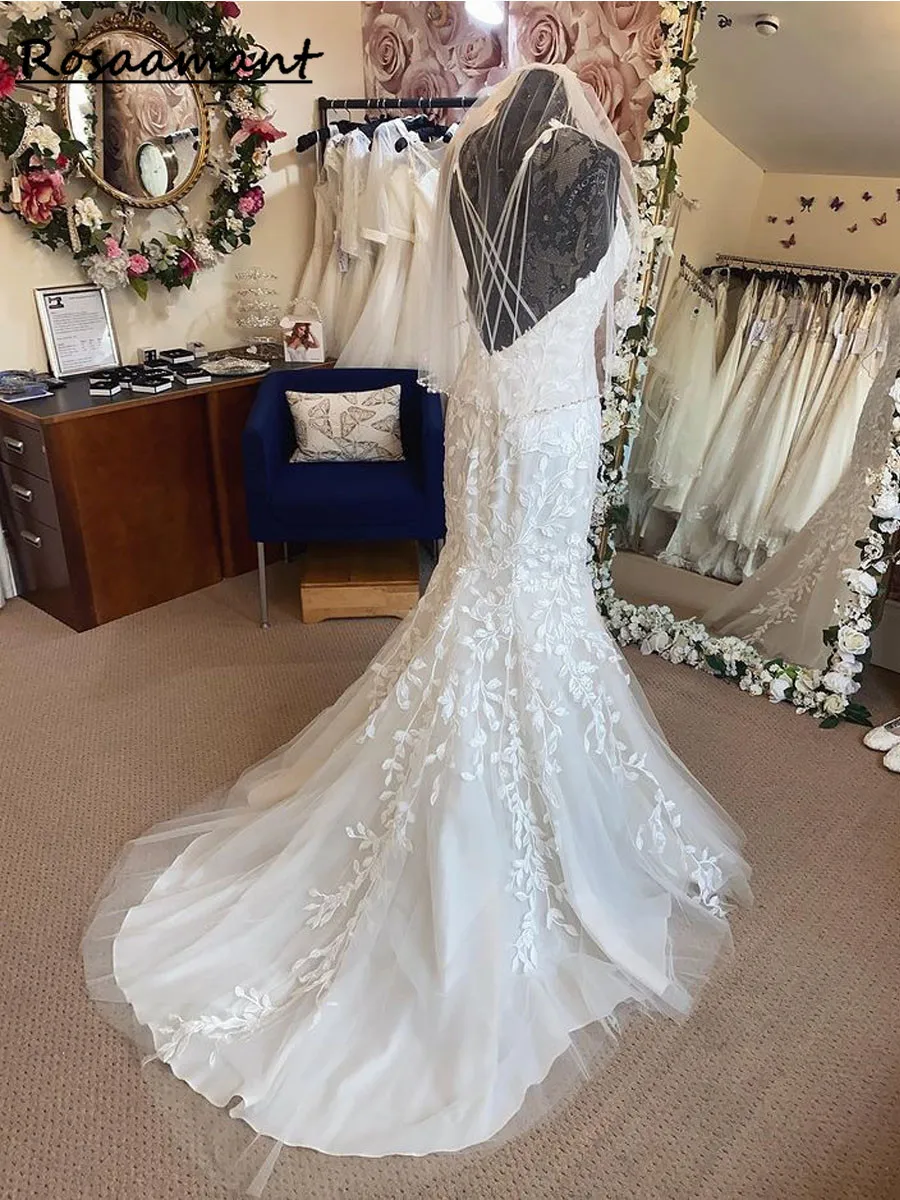 2023 vestido de casamento boho vestido de noiva sereia cintas de espaguete sem costas botões chá-comprimento vestido de novia para mulher