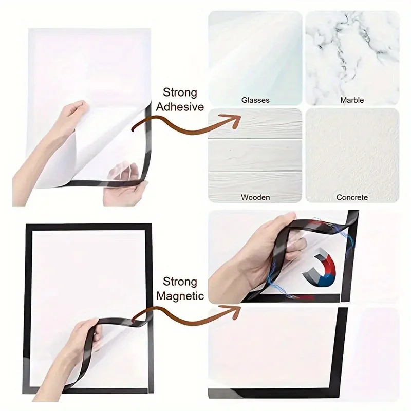 6/10pcs A4 Self-Adhesive Magnetic Display Photo Frame Reusable Black Display Rack Hanger For Office Wall, Super Market Display