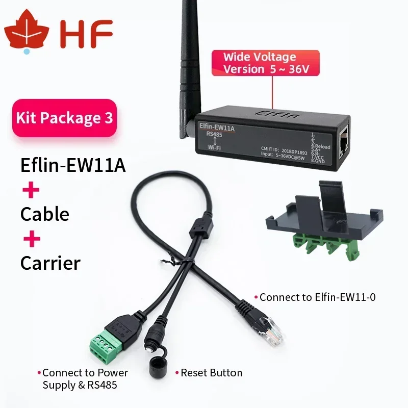 HF Elfin-EW11A-0 5~36V Wide Voltage External Antenna Wireless Networking Devices Modbus TPC IP RJ45 RS485 to WIFI Serial Server